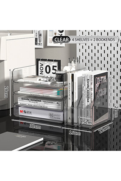 Choice منظم مكتبي بأربعة أرفف مع حاملين للملفات عموديين، وصينية ورقية قابلة ل...