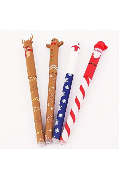 Choice ٤ أقلام جل قابلة للمسح بتصاميم متنوعة مستوحاة من عيد الميلاد، تتضمن رس...