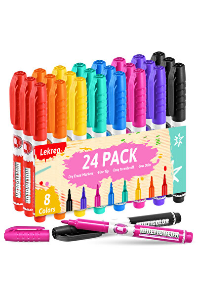 Choice 24 قلمًا للكتابة على السبورة البيضاء من ليكريو WP128AS، بثمانية ألوان،...
