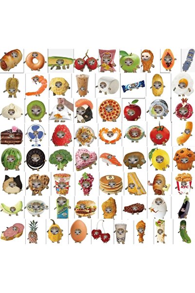 Choice1 Bandai 69Pcs 10/30/69PCS Funny Meme Cat And Food Cute Stickers Graffi...