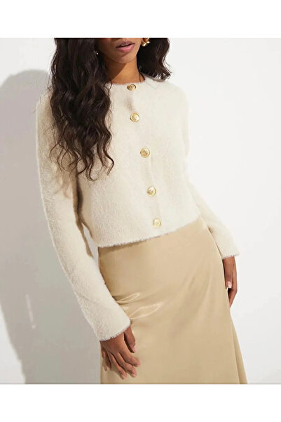 Ruby Wear Kadın Angora Düğmeli Crop Hırka
