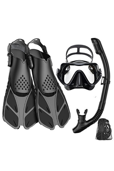 Choice طقم قناع غطس أسود بالكامل مع زعانف وأنبوب تنفس، مقاس كبير/كبير جدًا، م...
