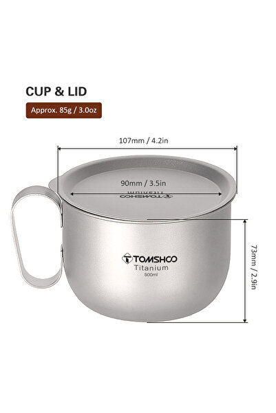 Choice Cup and lid 500ml Titanium Cup with Lid and Handle Camping Coffee Cup ...