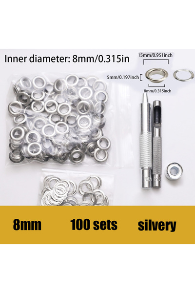 Choice6 ١٠٠ مجموعة من حلقات معدنية فضية اللون مقاس ٨ مم مع أداة، مناسبة لثقوب...