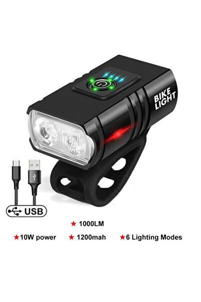 Choice 1pc 2 T6 LED Bike Light Type-C Charging Bicycle Lights Front 6 Modes M...
