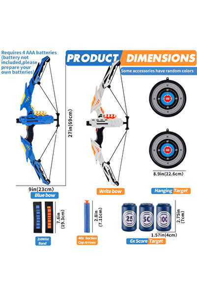 Choice 2Bows Blue and White Kids Soft Dart Archery Set with LED Lights Indoor...