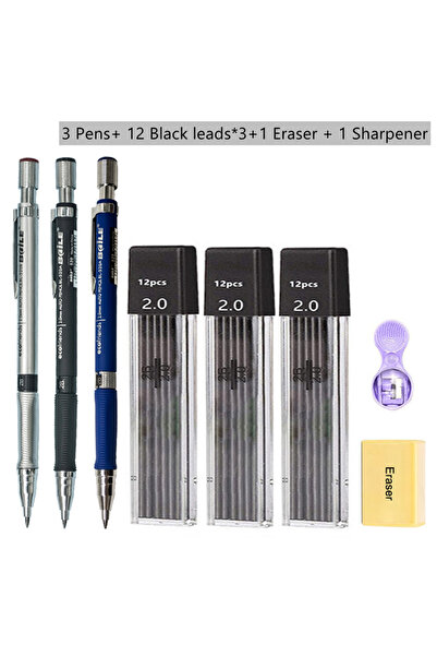 Choice مجموعة أقلام رصاص سوداء C 2 مم، مجموعة أقلام رصاص ميكانيكية مع رصاص مل...