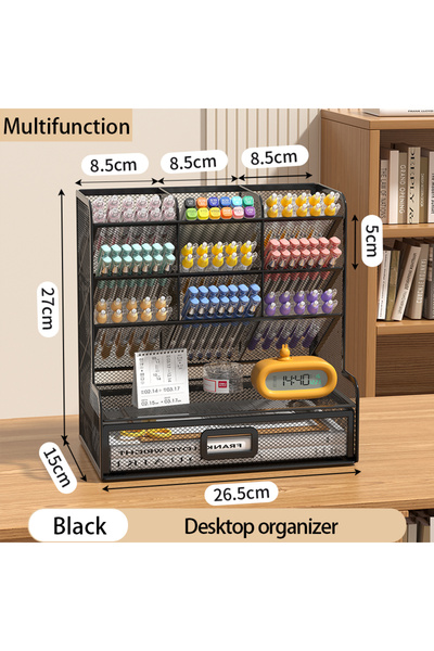 Choice منظم مكتب أسود شبكي، حامل أقلام، حامل أدوات مكتبية بتسعة أقسام.