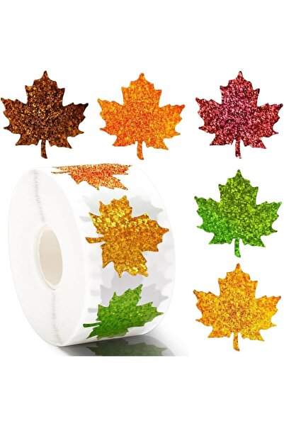 Choice ملصقات أوراق الخريف لعيد الشكر، 500 قطعة، ليزر - 3.8 سم، 5 ألوان، ملصق...