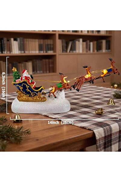 Choice Santa Blue Sleigh Christmas Santa Claus Sleigh with Reindeer Figurine,...