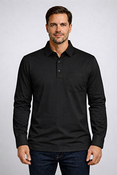 CMZ COLLECTİON Erkek Pamuklu Gömlek Yaka Uzun Kollu Polo Tişört – Slim Fit, C...