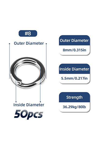 Choice حلقات صيد من الفولاذ المقاوم للصدأ من ميريديت، مقاس 5، 8 مم، 80 رطل، 5...