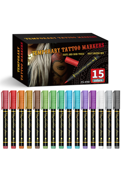 Choice 15 Colors Temporary Tattoo Markers for Skin,10 Colors Tattoo Pens,Brus...