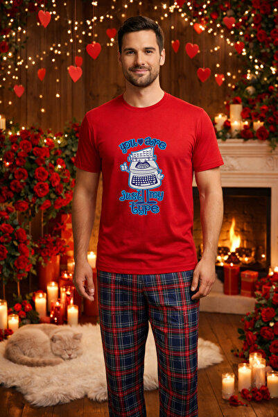 MVRDAR Σετ ανδρικής βαμβακερής πιτζάμας για την Ημέρα του Αγίου Βαλεντίνου, D...