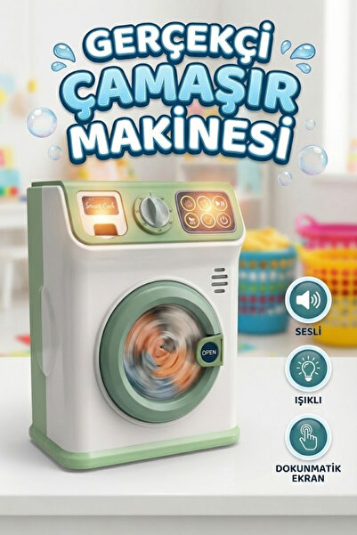 craftivio Gerçekçi Sesli Ve Işıklı Dokunmatik Ekranlı Oyuncak Çamaşır Makines...