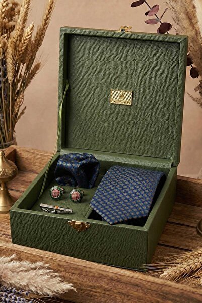 Kravatkolik Cutie cadou pentru bărbați verde - Cravată, butoni, agrafă pentru...