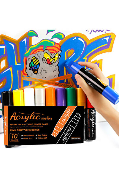 Choice ١٠ ألوان، ١٠ أقلام تلوين أكريليك دائمة جامبو، رأس لباد جامبو ١٥ مم للر...