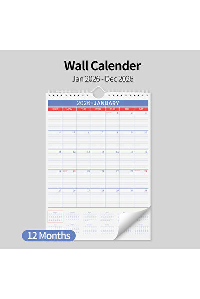 Choice تقويم حائط أبيض مقاس A4 لعام 2026، من يناير إلى ديسمبر، بتصميم شهري كب...