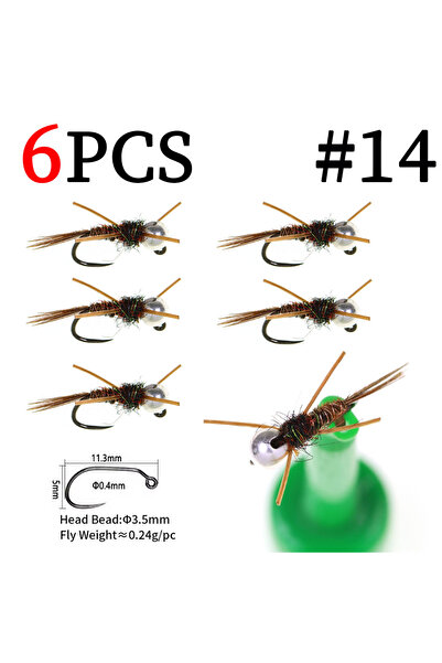 Choice 6 قطع مقاس 14، 6 قطع من طُعم صيد ذبابة ستونفلاي نيمف بدون شوكة، أرجل م...