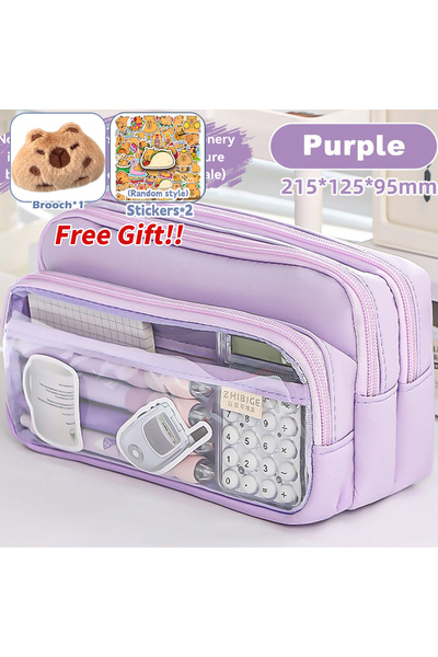 Choice Purple with Gift Large Capacity Kawaii Pencil Case Simple Transparent ...