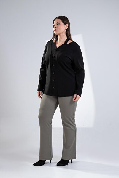 Roxxlen Γυναικείο παντελόνι μεγάλου μεγέθους καμπάνα