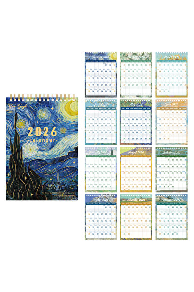 Choice تقويم حائط "ليلة النجوم" لعام 2026، مقاس A4، 12 شهرًا، غلاف ورقي برونز...