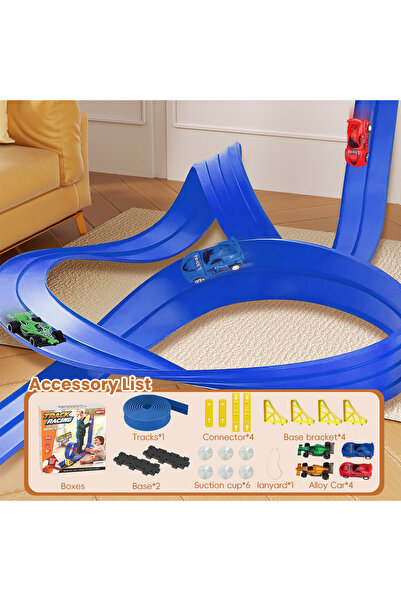 Choice1 blue DIY track assembled aluminum alloy pull-back racing car gravity ...