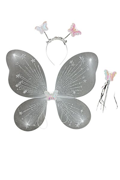 OEM Fairy Wings, Children's Butterfly, 44X35 cm, White with Glitter, Wand, Crown