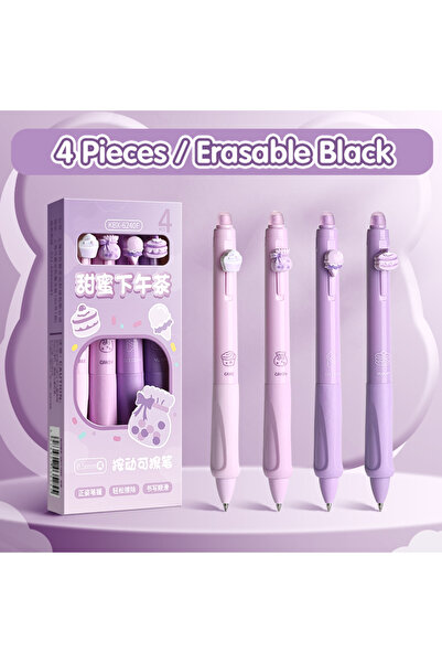 Choice 4PC Afternoon Tea black Neutral erasable pen, cartoon case, Moyi butto...