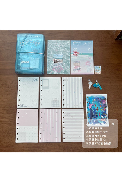 Choice ALL IN SET 1 Dolphin Summer Ocean Blue Binder A7 Trifold PVC Cover Org...