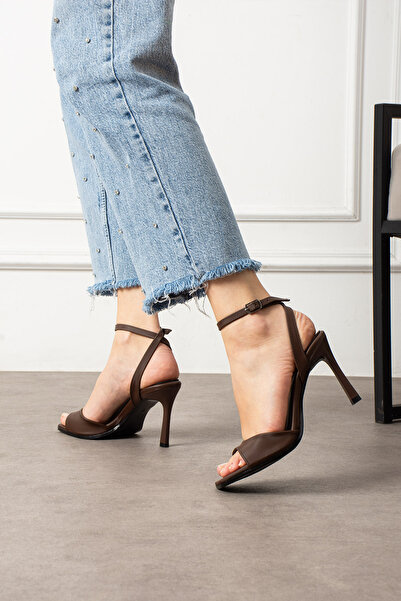 guijarro Women's Thin Heeled Sandals - Skin Leather Ankle Strap Stylish Eveni...