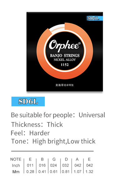 Choice1 أوتار بانجو SD6L Orphee 4/5/6، مصنوعة من سبيكة نيكل، قلب فولاذي سداسي...