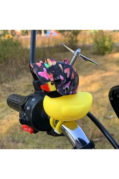 Choice جرس دراجة على شكل بطة صفراء لطيفة مع خوذة بمروحة، بوق دراجة، زينة للوح...