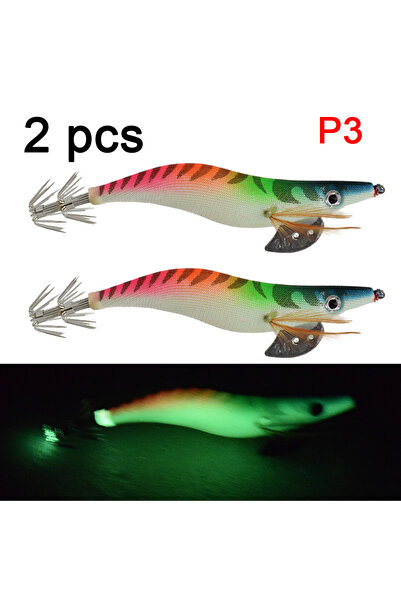 Choice P3 2pcs 2 pcs Premium Wooden Fishing Lure Squid Jig Hook- Realistic Sh...