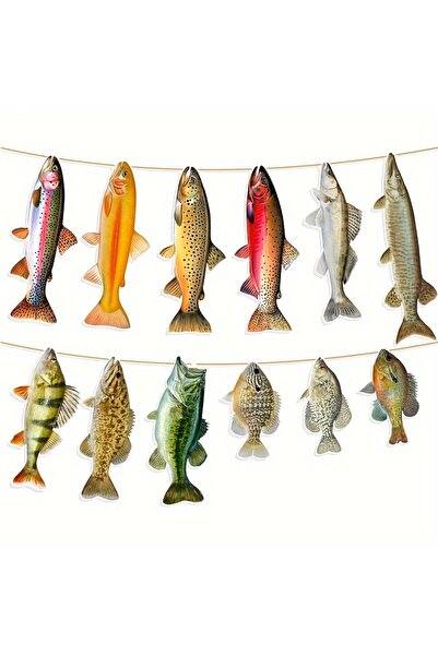 Choice زينة حفلات أعياد الميلاد بطابع صيد الأسماك، لوازم حفلات الصيد، لافتة ص...