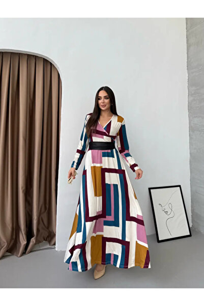 MitraMina Square Patterned Belted Dress