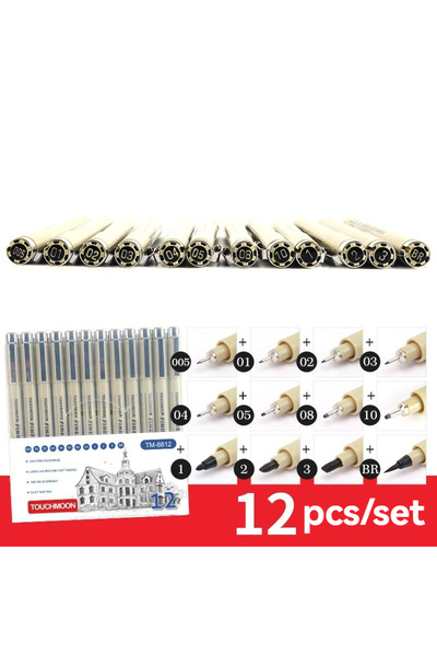 Choice1 12Pcs set 12 Tip Pigment Liner Micron Ink Marker Pen for Manga Draw S...