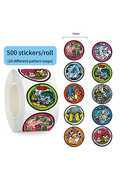 Choice ٥٠٠ قطعة/لفة ملصقات بوكيمون كرتونية دائرية لإغلاق البطاقات، ملصقات PVC...