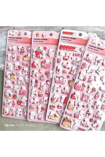 Choice ٨ أوراق من ملصقات أرنب الفراولة الوردية ثلاثية الأبعاد المصنوعة من إسف...