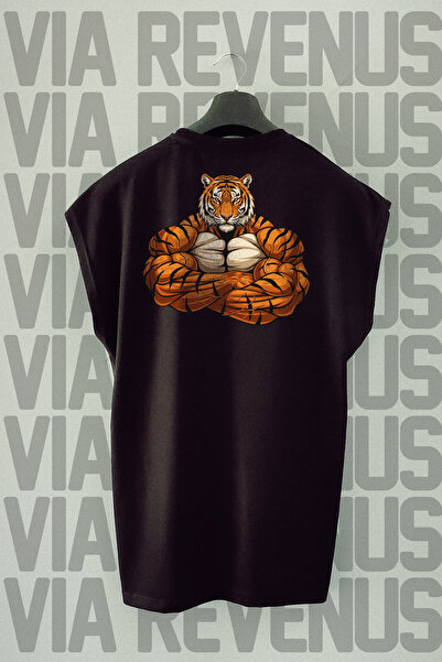 Vordevia Gym Tiger Sırt cu imprimeu Sıra bumbac 100% cu mâneci zero tricou Sp...
