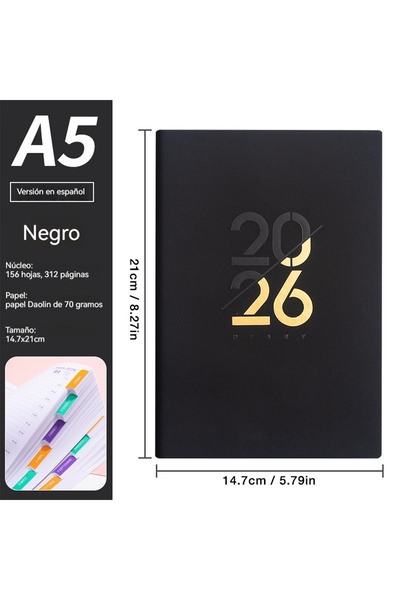 Choice مخطط دراسي أسود ES-70G، يناير - ديسمبر 2026، دفتر ملاحظات باللغتين الإ...