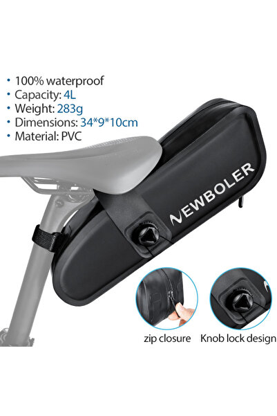 Choice BAG669 Bicycle Saddle Bag Knob Lock Full Waterproof 4L Bicycle Rear Ba...