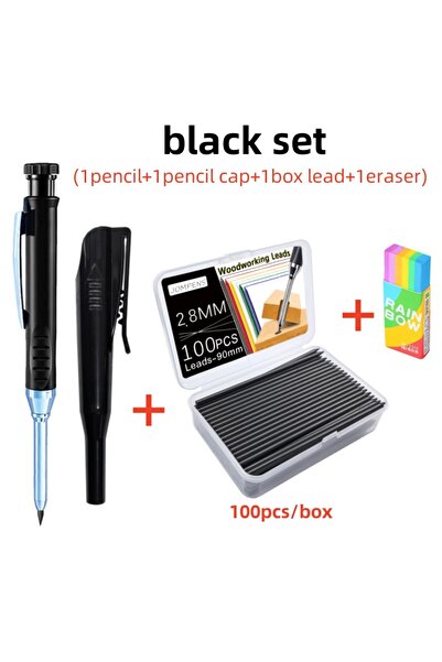 Choice black set Deep Hole Solid Carpenter Pencil With Pencil Cap and 100pcs ...