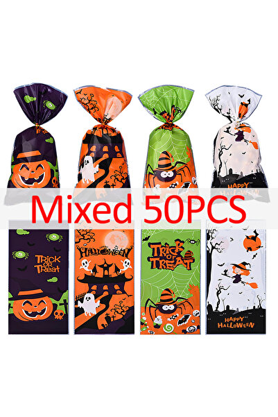 Choice Other 50pcs Tie Candy Bag 50/100PCS Treat Bags Pumpkin Ghost Bat Plast...