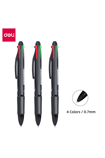 Deli 1Set (3Pens) 4 Colors Ballpoint Pen 0.7 mm Color Ball Pens Blue Black Re...