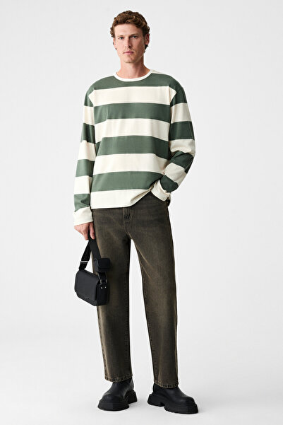 GRIMELANGE Gravs men's 100% cotton soft fabric round neck long sleeve green -...