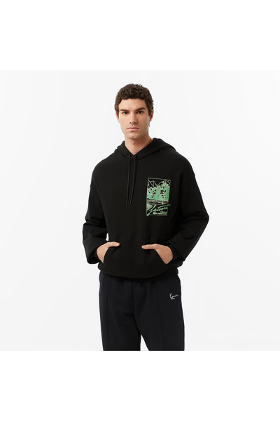 Lacoste Printed Fleece Erkek Siyah Sweatshirt