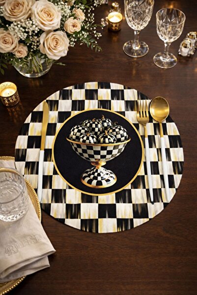Generic FABRICWORKS Checker Series | Set of 2 Round Decorative Placemats