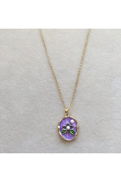 Tasarım قلادة نسائية من مور مين بتفاصيل زهرة وشكل لؤلؤي - فولاذ لا يتأكسد