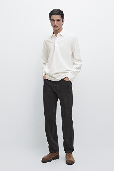 Massimo Dutti Patlet detaylı uzun kollu pike polo yaka t-shirt